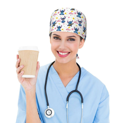 Custom Retro Cartoon Cleaning Working Cap Comfortable  Stitch Ohana Scrub Cap Surgicals Hat Nurse Scrubs Hat For Dentist