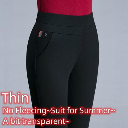 Trousers Fleece Thin Black Formal Woman Clothes Pant Autumn Winter Slim Femal Clothing Elastic Basics Pencil Pants Office Lady
