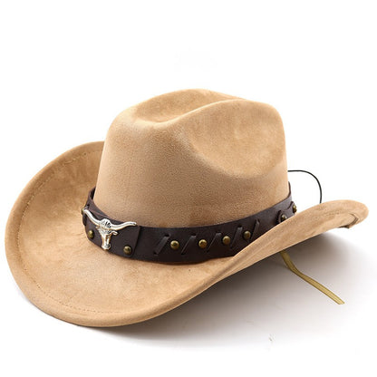 Ox Head Suede Western Cowboy Hats  Man Cowgirl Top Hats for Party Vintage Garden Hat  Cowboy Accessories Woman  Cosplay Hat