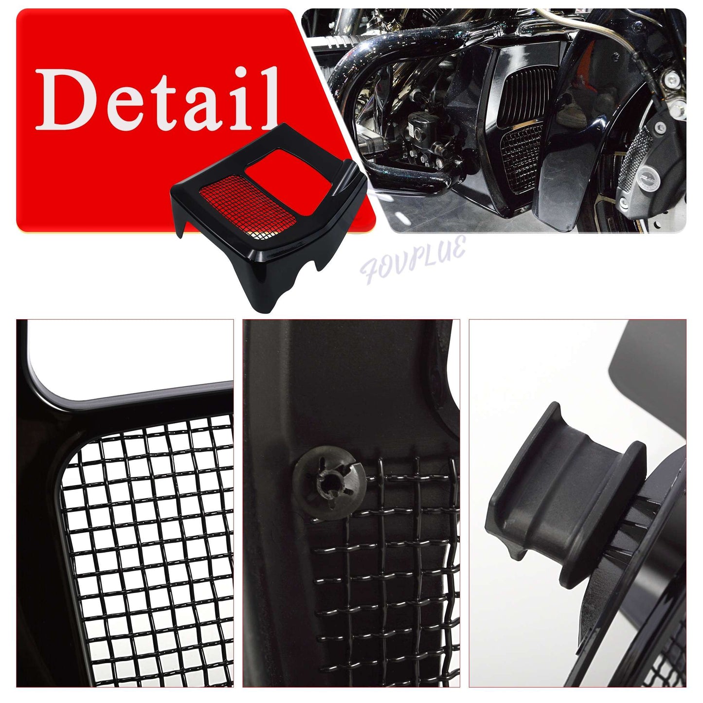 Carenagem de Moto Spoilers Dianteiros Capa de Radiador Queixo para Harley Road King Electra Street Glide FLHR FLTRX 17-2025 Preto Brilhante