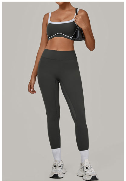 Yoga Suit Sports Fitness High Waist Peach Hip Tight Removable Padding Sports Bra Outfit Running Workout Clothes Gym Leggings Set