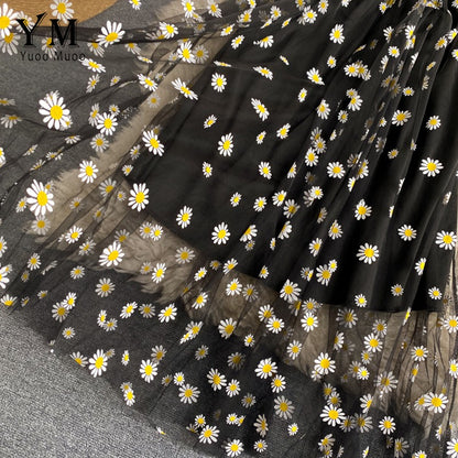 YuooMuoo Korean Fashion Daisy Flower Print Mesh Party Dress Summer Two Layers Sp