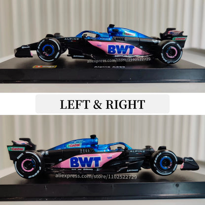 Bburago Alpine 2023 F1 A523 Carro Modelo com Vitrine Escala 1:43 Fórmula 1 Ferrari AMG Red Bull Racing Coleção de Miniaturas