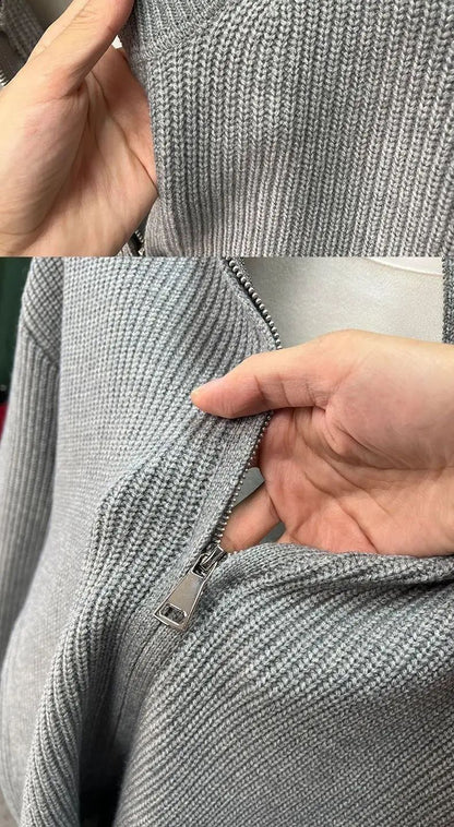 Men's Casual Cardigan Sweater Loose-Fit Vintage Style Zippered Knitted Top For Spring And Autumn Outerwear Idle Style