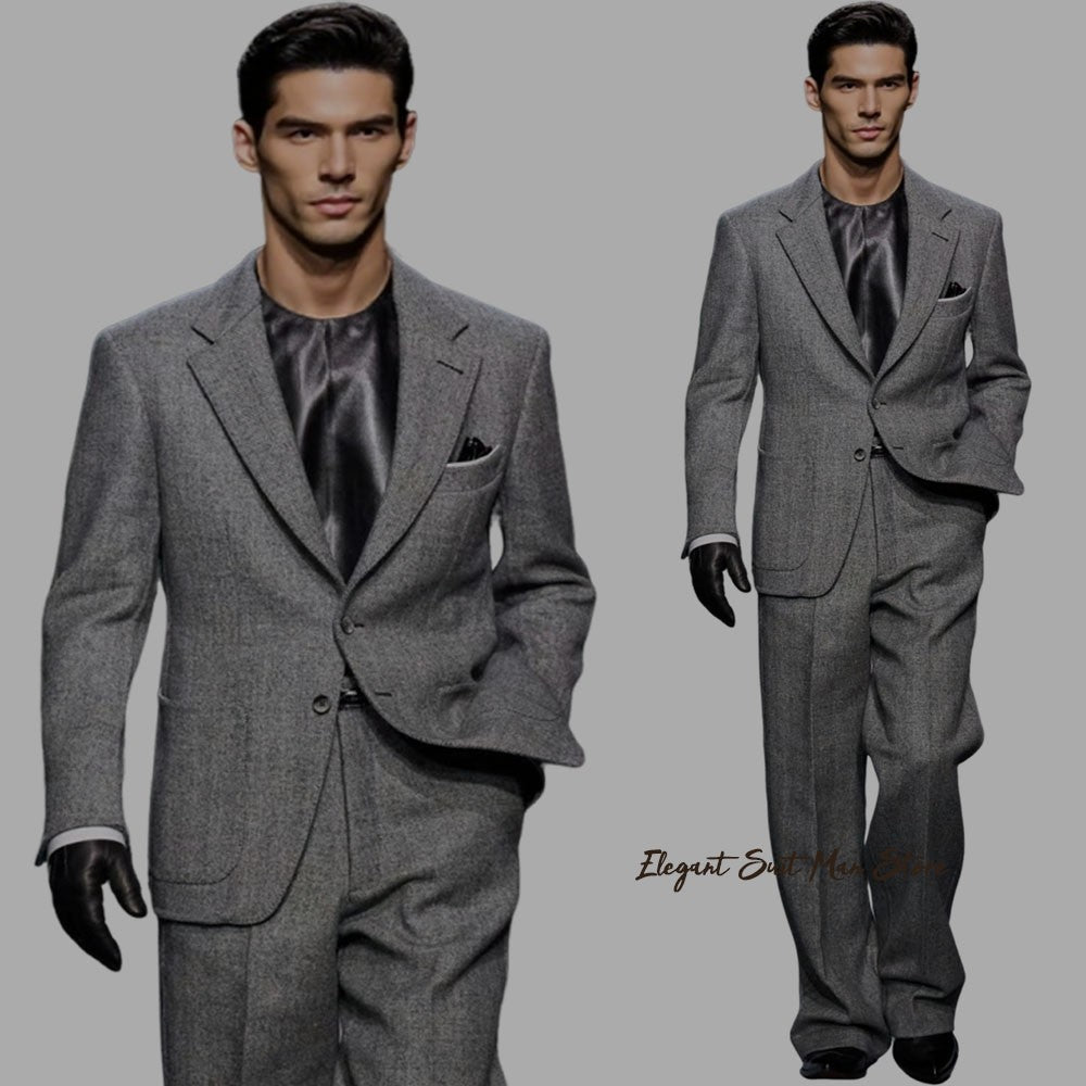 2025 Latest men's Fall Winter suit 2 piece set(Jacket+Pants) Black grey men thick business suit set Wool blend fashion Man suit