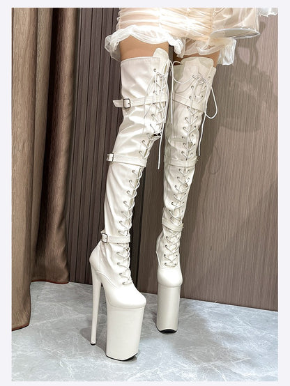 26cm Super High Heel Thigh High Boots Sexy Women Shoes Pole Dance Stripper Shoes Platform Over-the-Knee Zip Crotch High Boots