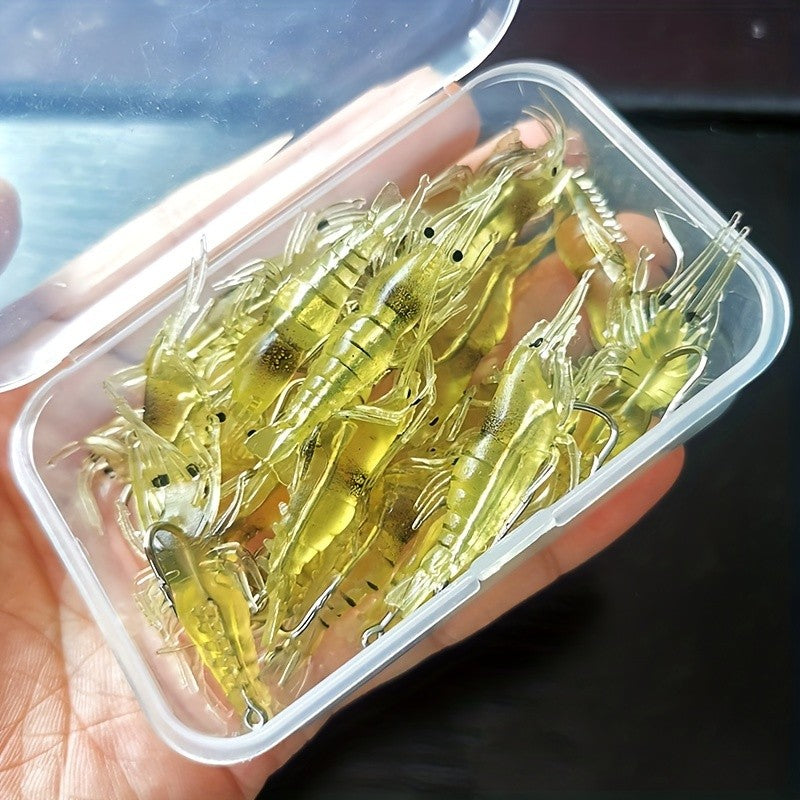 30 Pieces/Box Silicone Simulation Soft Shrimp Bait Hooked Shrimp, Bass and Bent Beak Bait, Fishing Accessories
