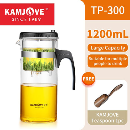 KAMJOVE Tea Pot for Infusions One-touch Tea Filtering Heat-resistant Glass Tea Cup 200/300/500/1000/1200ML Tea Brewing Kettle