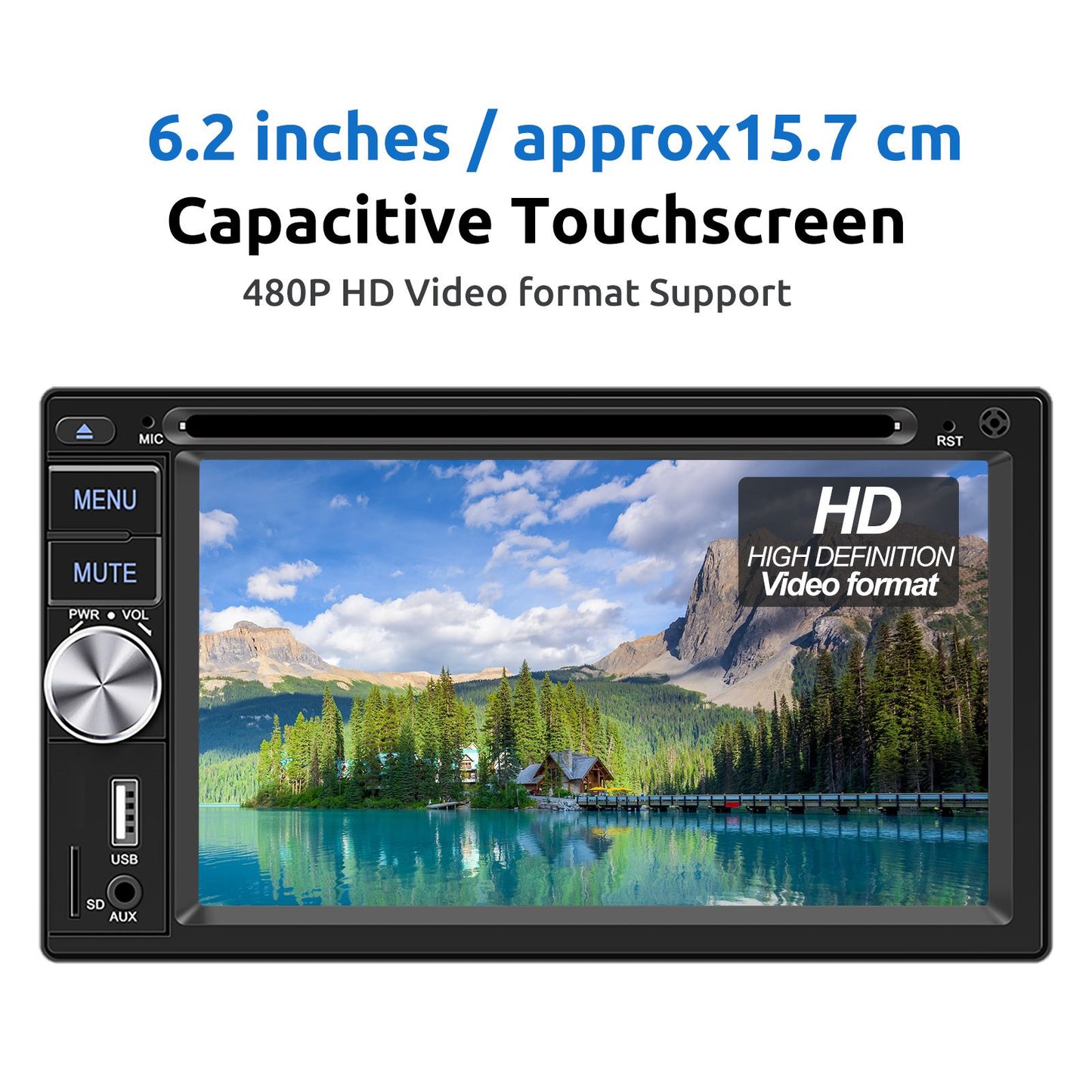 ESSGOO Universal Double 2 Din 6.2" Car Stereo Radio CD DVD Multimedia Video MP5 Player Wireless Carplay & Android Auto USB BT
