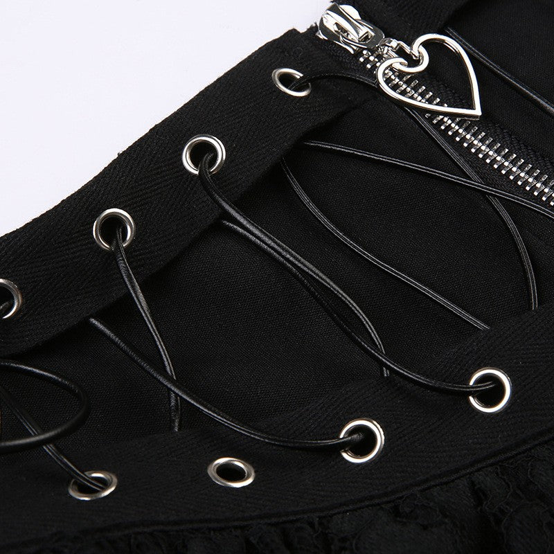 Women's Punk Vintage High Wasit Skirt Zipper Front Japanese Style Kawaii Black Harajuku Gothic Skater Cosplay Mini Skirts