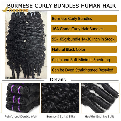 3PCS 20 polegadas 16A Cabelo Cacheado Birmanês Pacotes 100% Cabelo Humano Cru Vietnamita Pacotes Extensões de Cabelo Duplo Desenhado Não Processado
