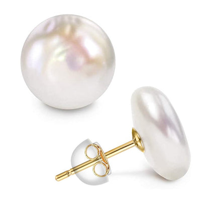 Woman Pearl Earrings Freshwater Cultured Button Pearls ,Coin Pearls,925 Sterling Silver Pearl Earrings for Women Girls Gift