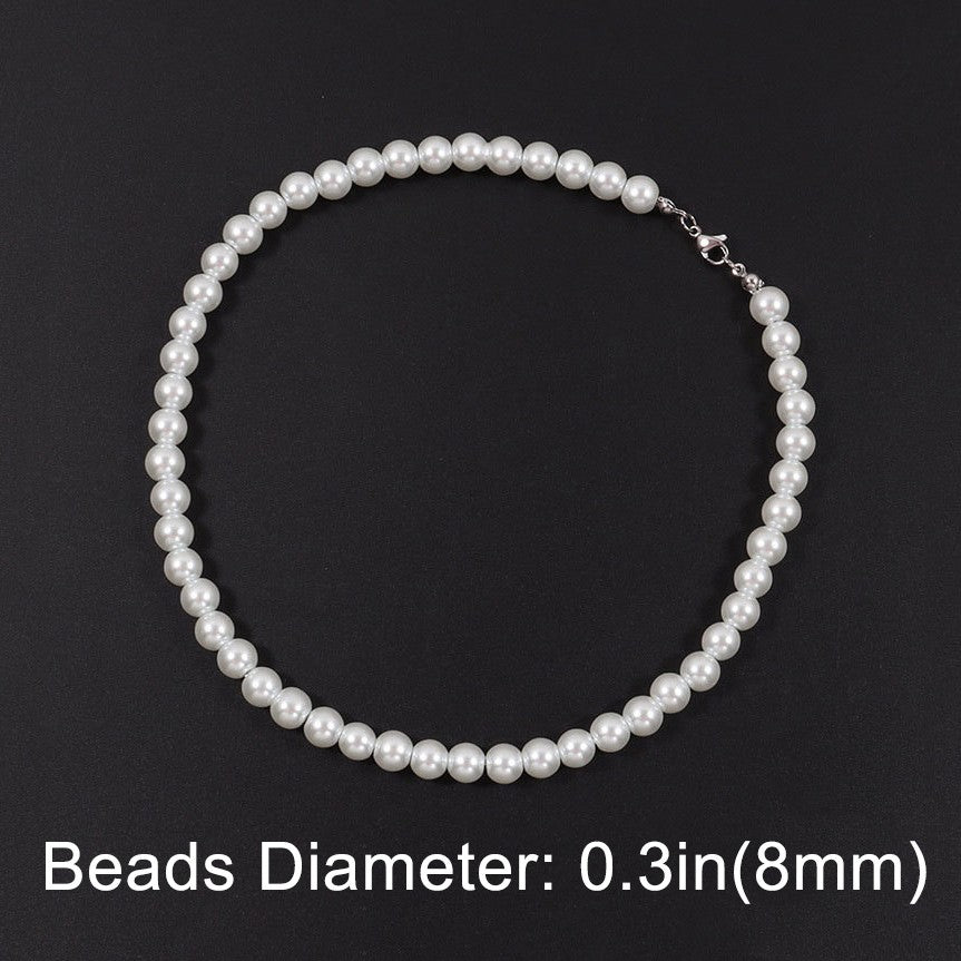 Colar Elegante de Pérola Branca Artificial 1 Peça Gargantilha Corrente de Contas para Homens e Mulheres Presente de Joia da Moda