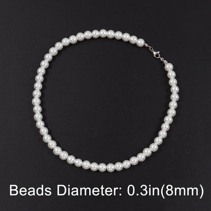 Colar Elegante de Pérola Branca Artificial 1 Peça Gargantilha Corrente de Contas para Homens e Mulheres Presente de Joia da Moda