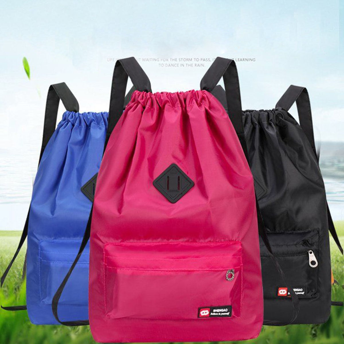 Bolsa feminina de lona Oxford com cordão leve, mochila esportiva de nylon para viagem, bolsa de caminhada versátil de grande capacidade