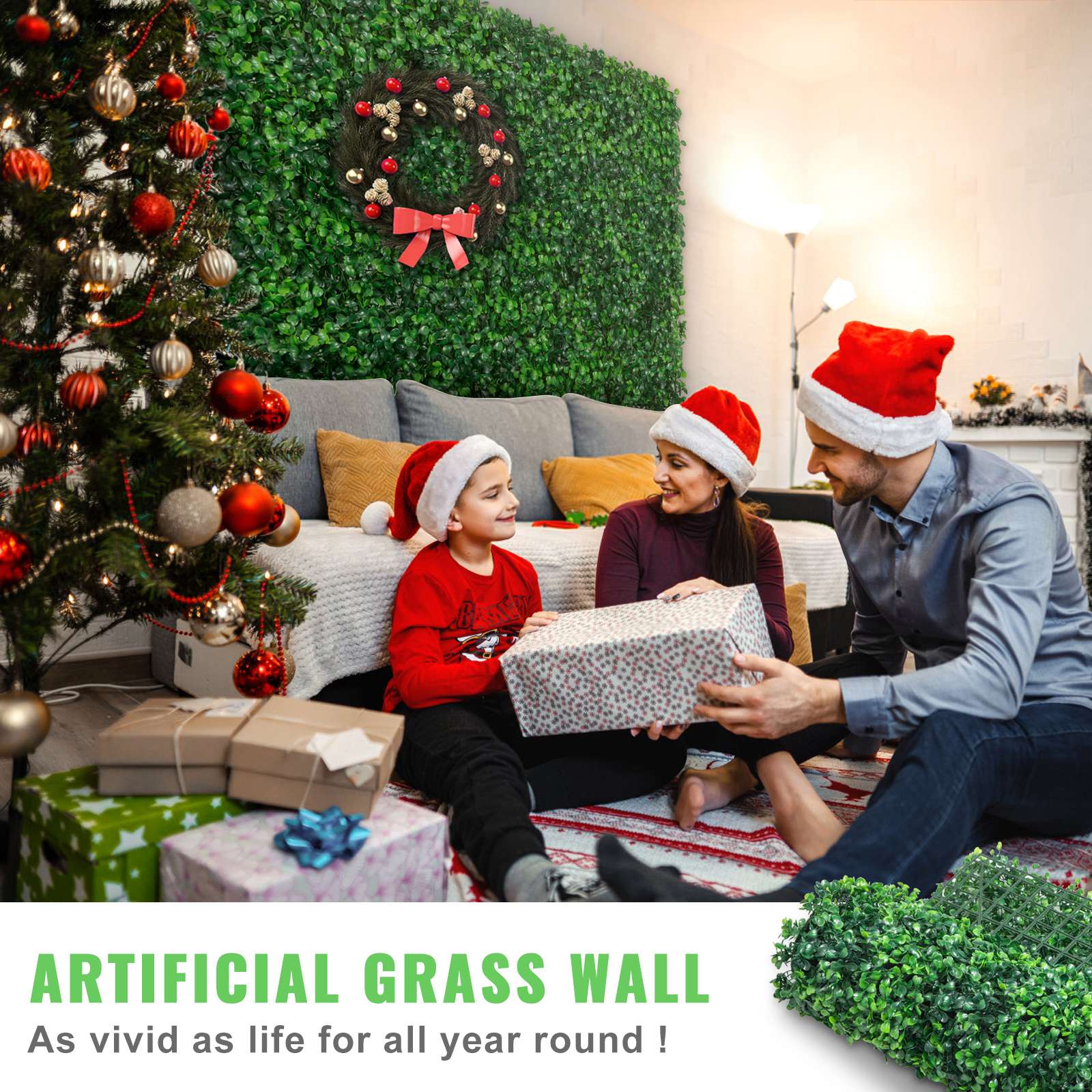 SucceBuy Artificial Boxwood Panel  24pcs 20x20/24x16 in Boxwood Hedge Wall Panels Artificial Grass Backdrop Wall Green Grass