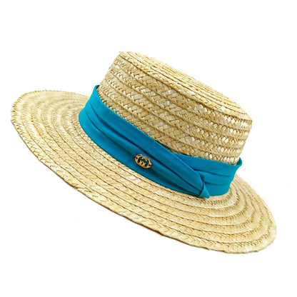 Chapéu de palha de verão alfinete de pérola chapéu de palha feminino de aba plana oco com ranhuras de verão para praia e sol sombreiro ????