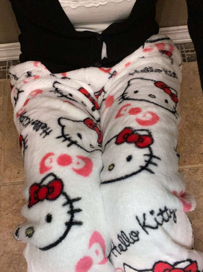 Calças de Pijama Hello Kitty Y2K Calças de Pijama Femininas Sanrio Anime Calças de Dormir para Casal de Desenho Animado Calças de Casa Roupa de Lazer para Casa