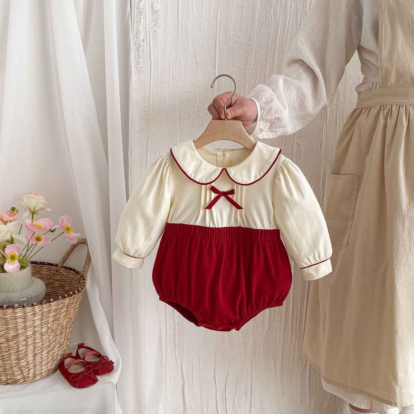 Newborn Christmas Red Clothes Autumn Kids Baby Girls Sweet Petal Collar Princess Rompers Infant New Baby Girls Rompers Clothes