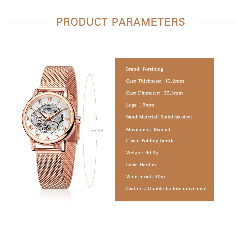 Forsining 099L Girl Bracelet Mechanical Watch With Manual Hand Wind Mechanical Wristwatch Mesh strap Female Watch Reloj Mujer