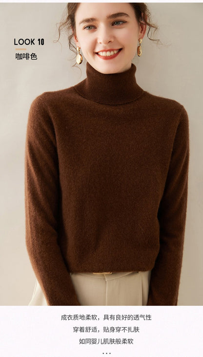 Suéter de Cashmere Feminino Gola Alta Manga Comprida Pulôver de Malha 100% Cashmere Puro Suéter Básico Versão Coreana Top Feminino