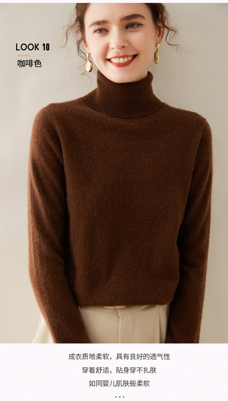Suéter de Cashmere Feminino Gola Alta Manga Comprida Pulôver de Malha 100% Cashmere Puro Suéter Básico Versão Coreana Top Feminino