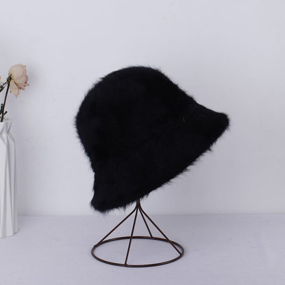 2023 new Hat winter women's fashion Solid color rabbit fur hat bucket cap  fisherman's hat  knitted wool basin Bucket Hat