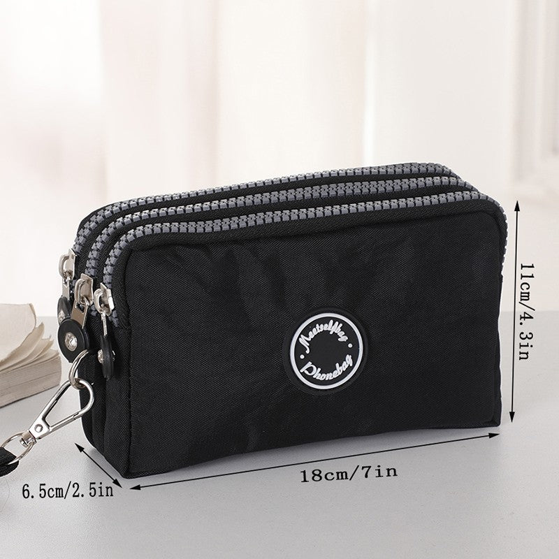 New long women's clutch, three-layer zipper, large-capacity coin purse