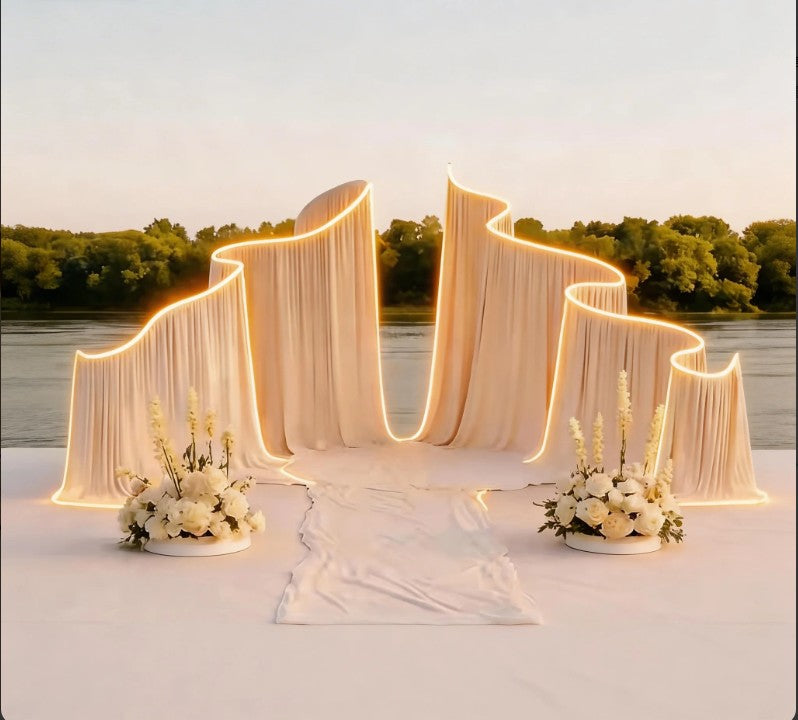 SMOOTH new trend metal wave arch curtain background curtain S-shaped fabric hanging curtain, suitable for wedding decoration