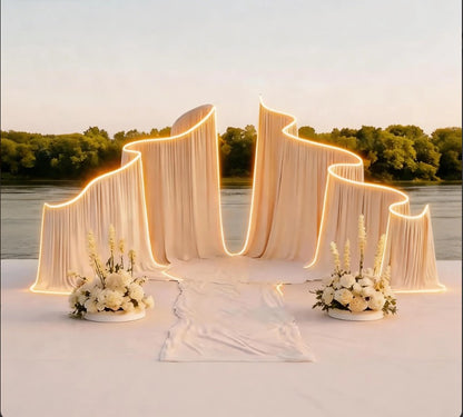 SMOOTH new trend metal wave arch curtain background curtain S-shaped fabric hanging curtain, suitable for wedding decoration