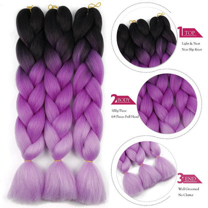 Cabelo Sintético Trança Jumbo 24 Polegadas Ombre Jumbo Extensão de Cabelo para Mulheres Tranças DIY Roxo Rosa Amarelo Cinza Lihu