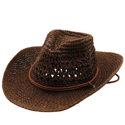 Women's Ethnic Style Cowboy Hat Hollow Out Breathable Summer Outdoor Casual Vacation Fashion Weave Wide Shapeable Brim Hats