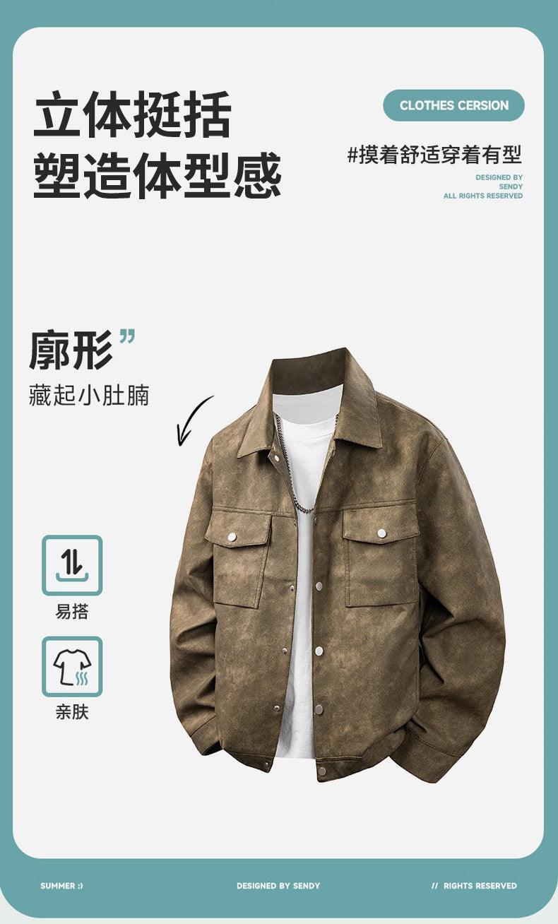 Leather Jacket Men Suede Coats Black Pockets Oversized 6XL 7XL 8XL Plus Size Street Motorcycle Button Autumn Brand Waterproof