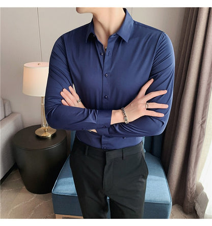Plus Size S-7XL High Quality Men Dress Shirt 2024 Autumn Long Sleeve Solid Business Slim Shirts Homme Dress Social Casual Shirt