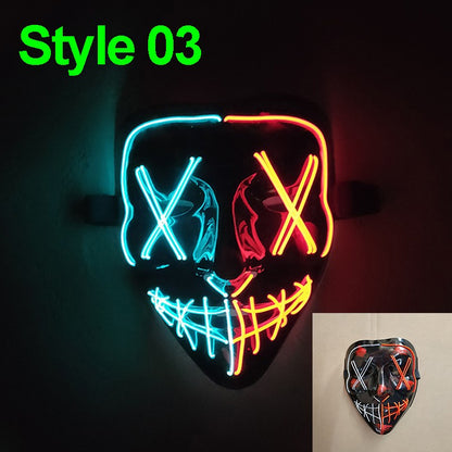 2026 Halloween Party Supplies Luminous LED Purge Mask Wireless EL Neon Light Full Face Mask Cosplay For Adult Glow In The Dark