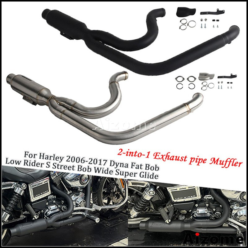 Motorcycle Racing 2-in-1 Exhaust Muffler 2.2" TIG Welded For Harley Dyna Fat Bob Street Bob Low Rider Super Wide Glide 2006-2017