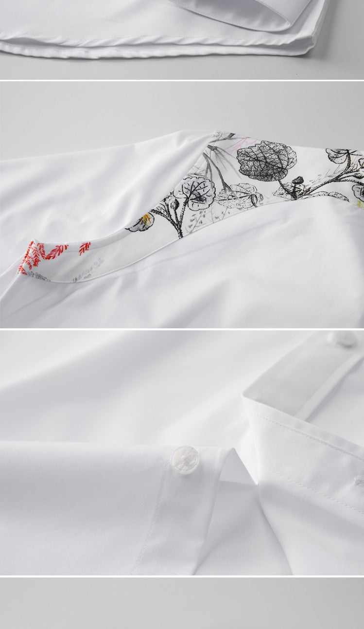 Fashion Shoulder Strap Splicing Long Sleeved Men's Shirt Cargo Casual Daily Shirts Slim Fit Cotton Business Party Social Tops