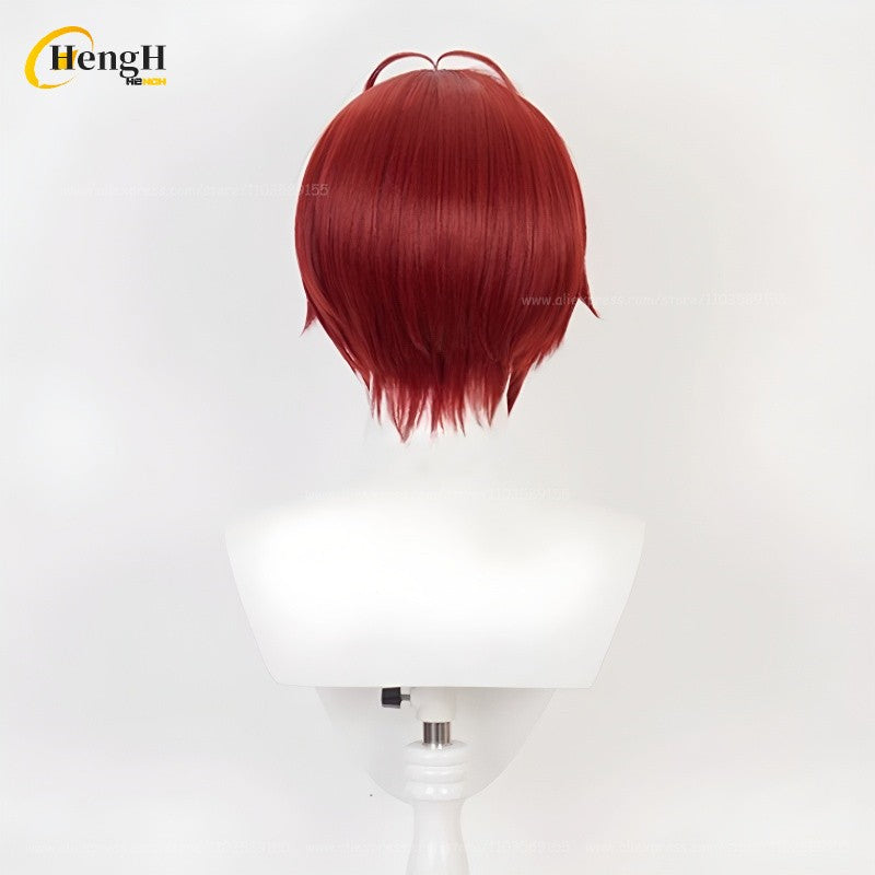 In Stock Anime Riddle Short 30cm Red Cosplay Anime Wig And Headwear Heat Resistant Synthetic Hair Halloween Party Wigs + Wig Cap