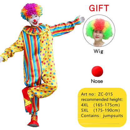 Adult Rainbow Clown Jumpsuit Featuring A Bright Colorful Pattern Funny Clown Costume Set for Height 165-185cm