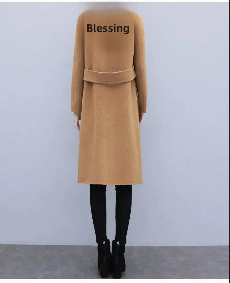 Plus Size Ladies Thickened Winter Coat Long Open-Front Woolen Jacket Loose Fit plus Size Fashionable Autumn Winter Korean Sty...