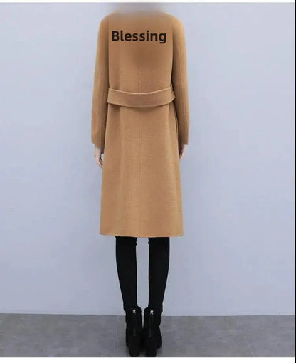 Plus Size Ladies Thickened Winter Coat Long Open-Front Woolen Jacket Loose Fit plus Size Fashionable Autumn Winter Korean Sty...