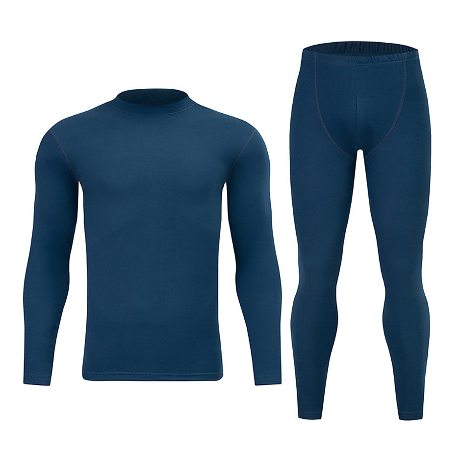 2-piece Autumn/Winter Men's Classic Fashion Basic Warm Underwear Set Loose Large Half High Collar Top T-shirt Elastic Waist Pant