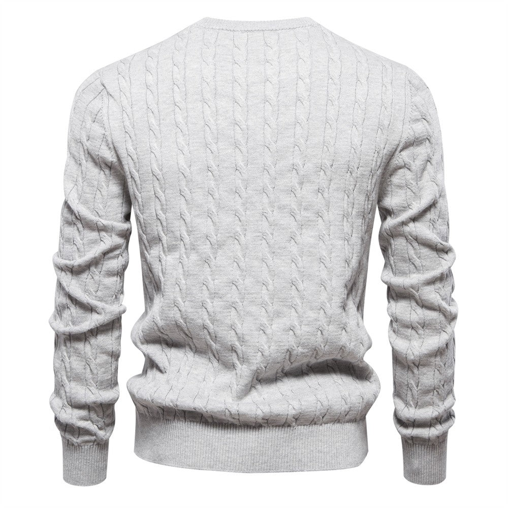 AIOPESON Mens Giraffe Embroidery Cotton Sweaters Round Neck Classic Twist Patterned Pullover Knitted Sweater for Men