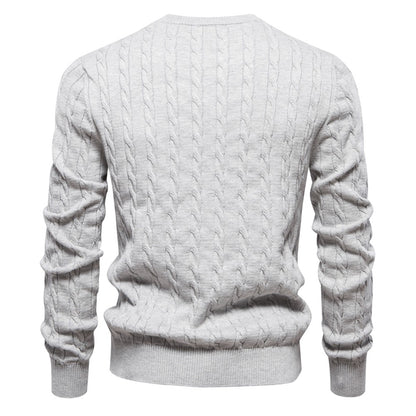 AIOPESON Mens Giraffe Embroidery Cotton Sweaters Round Neck Classic Twist Patterned Pullover Knitted Sweater for Men