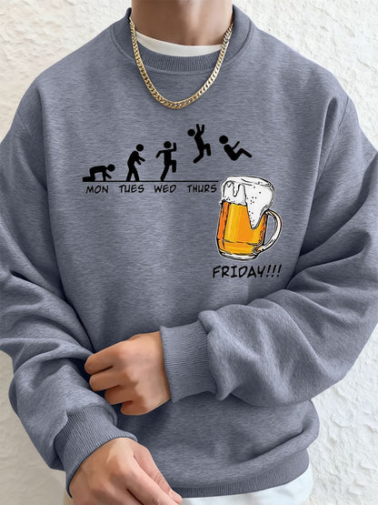 Friday Beer Lover Funny Printed Men Sweatshirt Winter Fleece Warm Hoodies Korean Loose Crewneck Pullovers Hip Hop Male Clothes