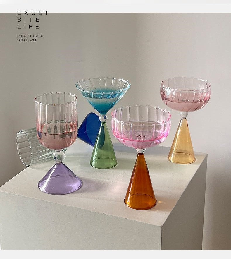 Taças de Coquetel Estilo Onda com Efeito Duas Cores Criativas Verde Azul Âmbar Roxo para Martini Mojito Champagne Margarita