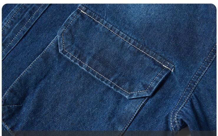 Men Long Sleeved Casual Denim Shirts High Quality Male Cotton Multi pockets Cargo Shirts New Spring Man Fashion Jeans Shirts 5XL