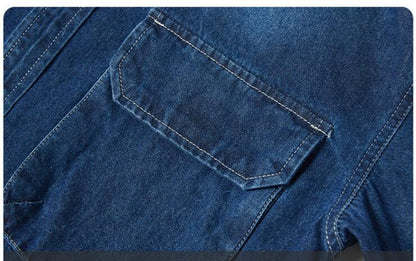 Men Long Sleeved Casual Denim Shirts High Quality Male Cotton Multi pockets Cargo Shirts New Spring Man Fashion Jeans Shirts 5XL