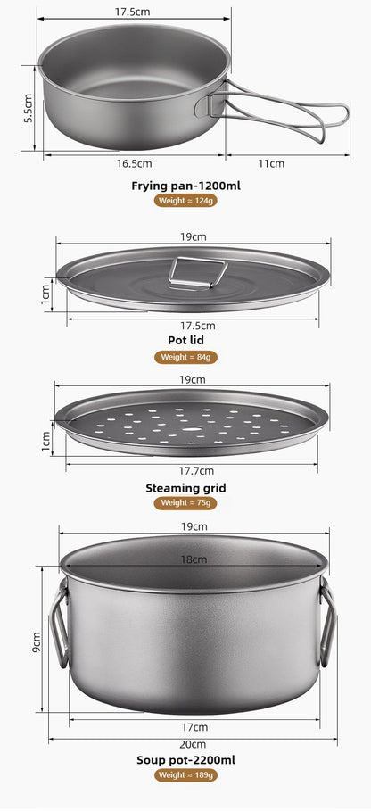 Titanium Outdoor Pot Set Picnic Camping Set Tableware Foldable Lightweight Portable Soup Pot Cooking Pot Set