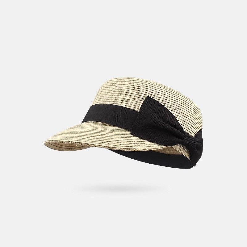Bow shaped dome grass woven duckbill hat for women, summer outdoor face enhancing small grass hat, sun protection and shading